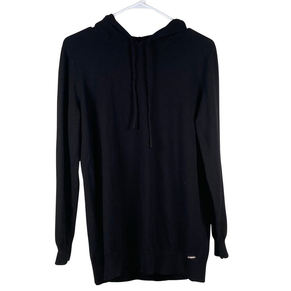 Catherine Malandrino Sweater Womens Large Black Hooded Long Sleeve Knit